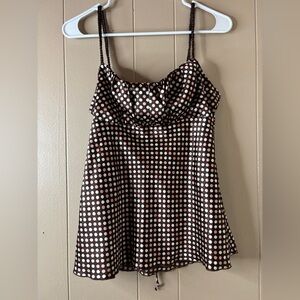 Women’s Heart Souls Y2K 2000s Vintage Brown Polka Dot Top Babydoll Ruffle